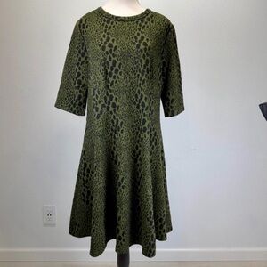 Chaus Animal Print Short Sleeve Stretch Fit and Flare 90s Green Black Dress XL
